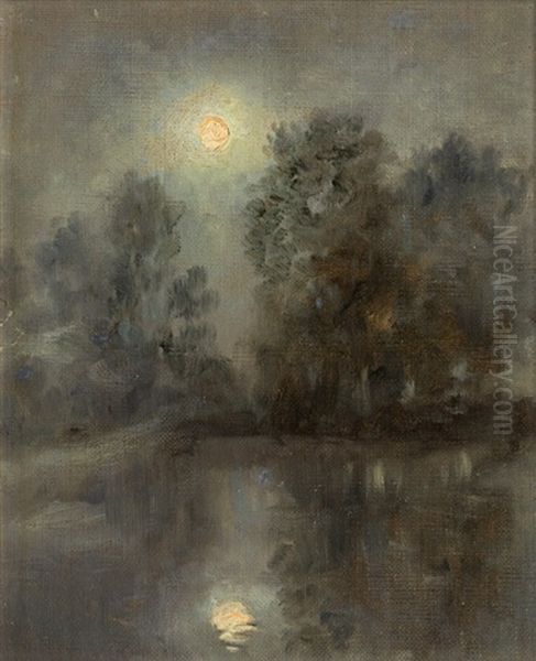 Mondnacht Am Fluss Oil Painting by Theodor von Hoermann