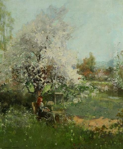 Spring Blossoming With Figure Oil Painting by Theodor von Hoermann