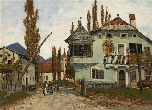 At The Turnpike - The Old Grasmayr-house (athesia-house) In Brixen-zinggen Oil Painting by Theodor von Hoermann