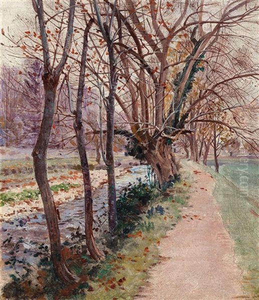 Avenue Of Trees By A Stream Oil Painting by Theodor von Hoermann