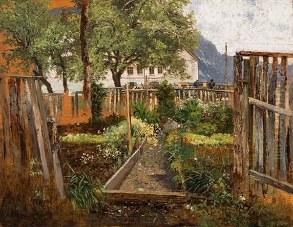 Garden In Lofer, Salzburg Oil Painting by Theodor von Hoermann