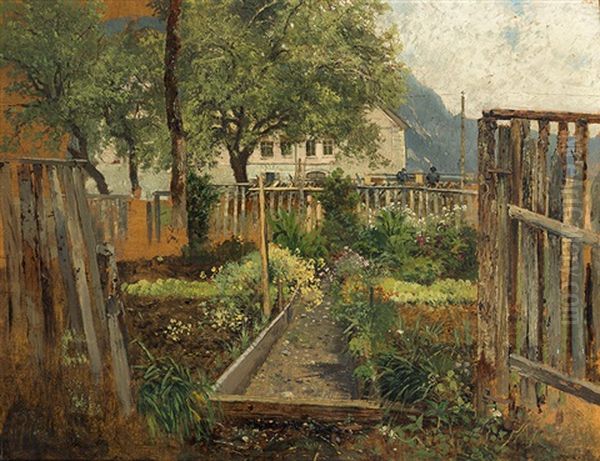 Garden In Lofer, Salzburg Oil Painting by Theodor von Hoermann