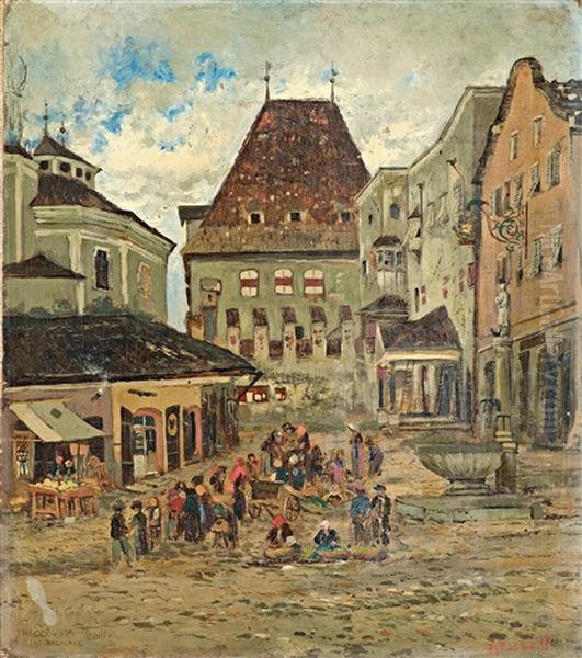 Stadtplatz In Hall, Tyrol Oil Painting by Theodor von Hoermann