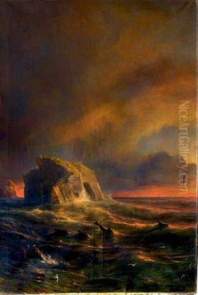 Un Soir Sur Les Cotes De La Mer Du Nord Oil Painting by Jean Antoine Theodore Baron Gudin