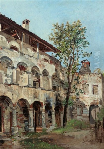 Arkadenhof In Friesach Oil Painting by Theodor von Hoermann