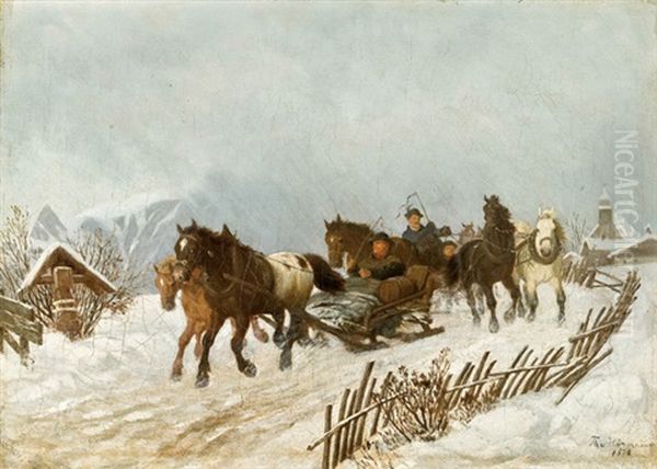 Schlittenfahrt Oil Painting by Theodor von Hoermann