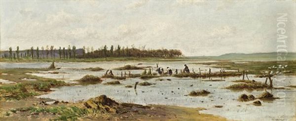 Einweichen Des Dachstrohs Am Plattensee Oil Painting by Theodor von Hoermann