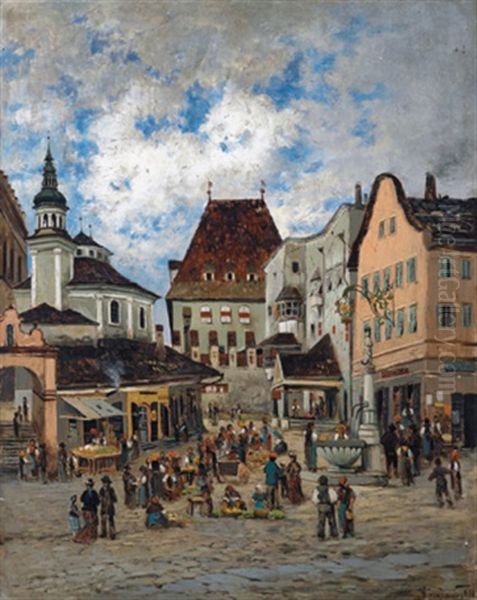 Oberer Stadtplatz In Hall Oil Painting by Theodor von Hoermann