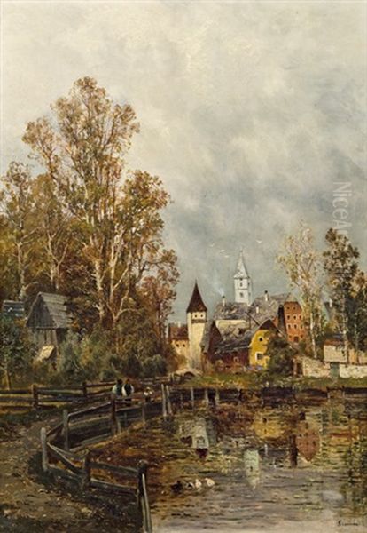 Stadt In Niederosterreich Oil Painting by Theodor von Hoermann