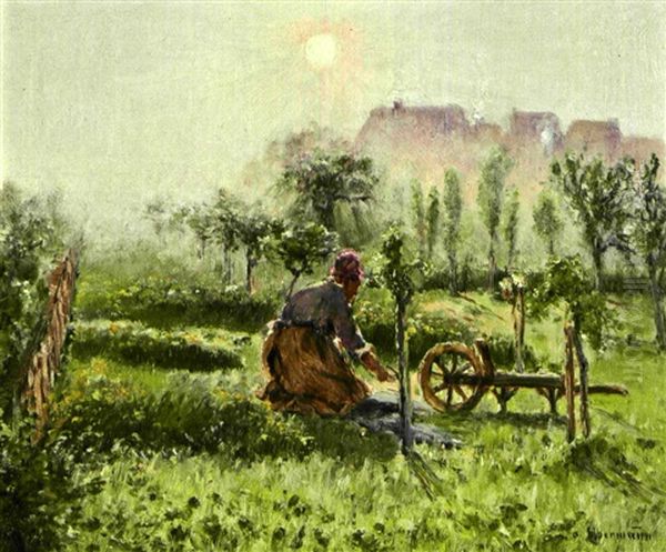 Bei Der Gartenarbeit Oil Painting by Theodor von Hoermann