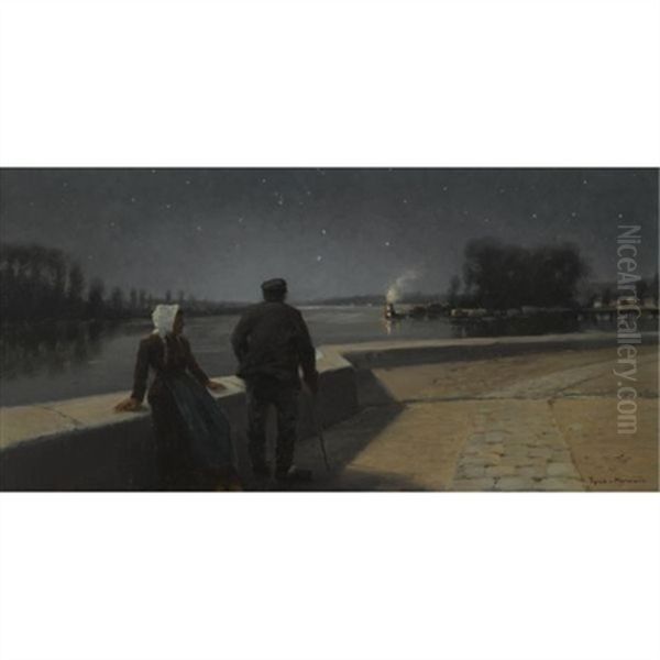 Nacht An Der Seine Bei Samois (the Seine By Night Near Samois) by Theodor von Hoermann