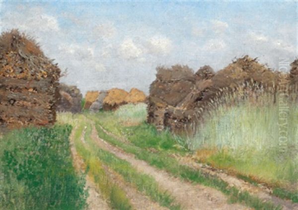 Feldweg Mit Strohtristen Oil Painting by Theodor von Hoermann