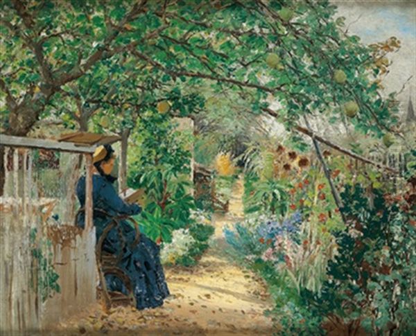 Frau Von Hormann In Ihrem Garten In Clamart Bei Paris Oil Painting by Theodor von Hoermann