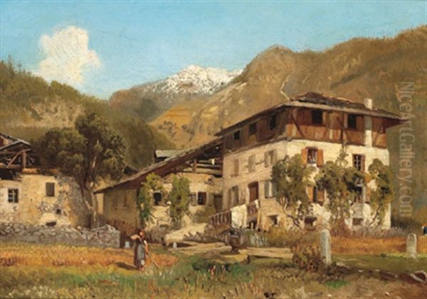 Bauerngehoft In Den Alpen Oil Painting by Theodor von Hoermann