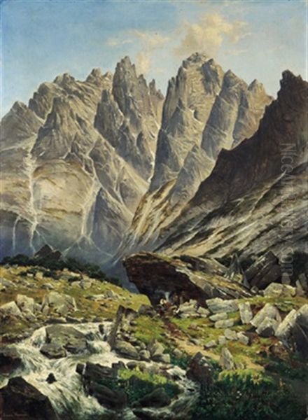 Lomnitzer Spitze Mit Dem Feuerstein Hohe Tatra Oil Painting by Theodor von Hoermann