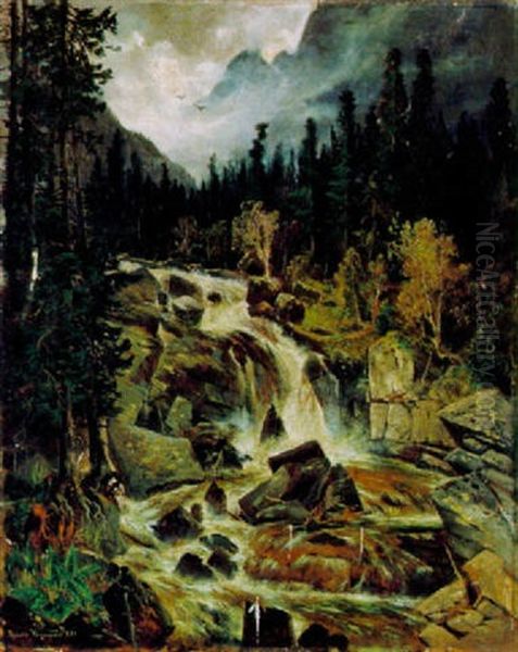 Wasserfall Im Kolbach Thale Hohe Tatra Oil Painting by Theodor von Hoermann