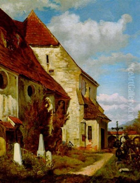 Hinter Der Dorfkirche Oil Painting by Theodor von Hoermann