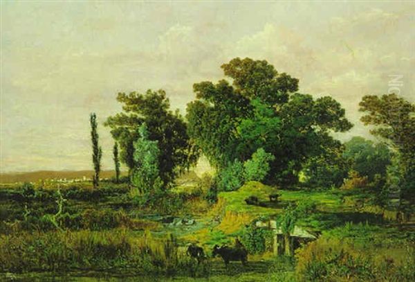 Italienische Landschaft Mit Wasserbuffeln Oil Painting by Theodor von Hoermann