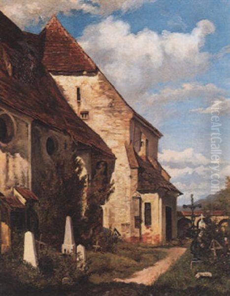 Hinter Der Dorfkirche Oil Painting by Theodor von Hoermann