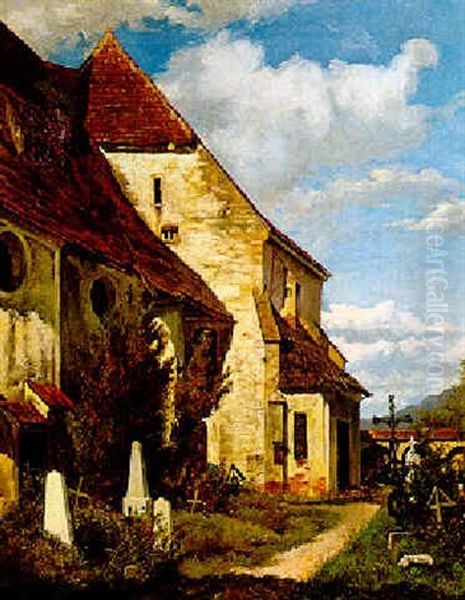 Hinter Der Dorfkirche Oil Painting by Theodor von Hoermann