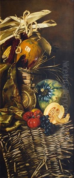 Opulent Arrangements With Field Crops (pair) Oil Painting by Margarete Hormuth-Kallmorgen