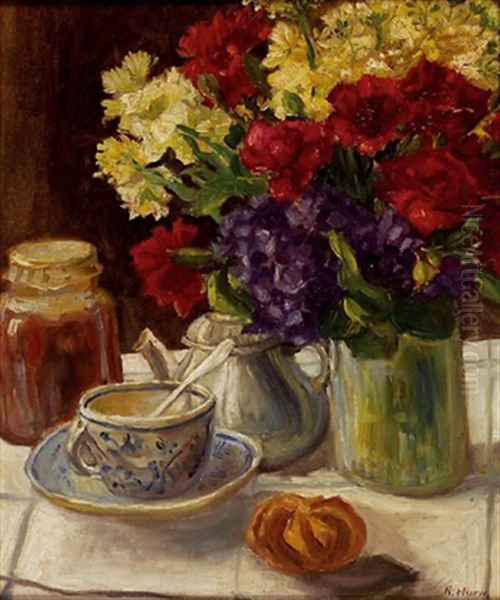 Stillleben Mit Blumen Und Kaffeetasse Oil Painting by Carl Horn