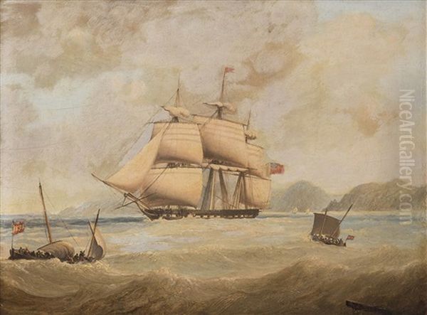 Britischer Dreimaster In Kunstennahe Oil Painting by Thomas Lyde Hornbrook