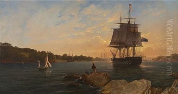 Harbour Scene At Dusk Oil Painting by Thomas Lyde Hornbrook