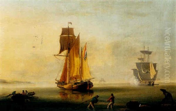 Shipping In A Dead Calm Oil Painting by Thomas Lyde Hornbrook