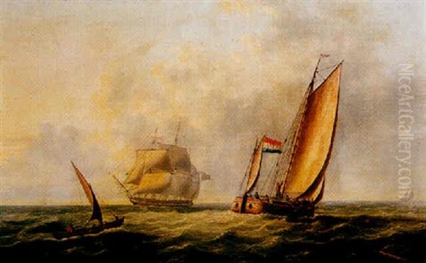 Shipping Off In Breezy Seas Oil Painting by Thomas Lyde Hornbrook