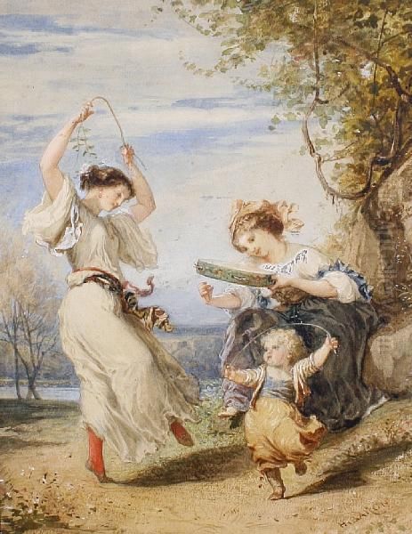 Italian Girls Dancing Oil Painting by Henri Baron