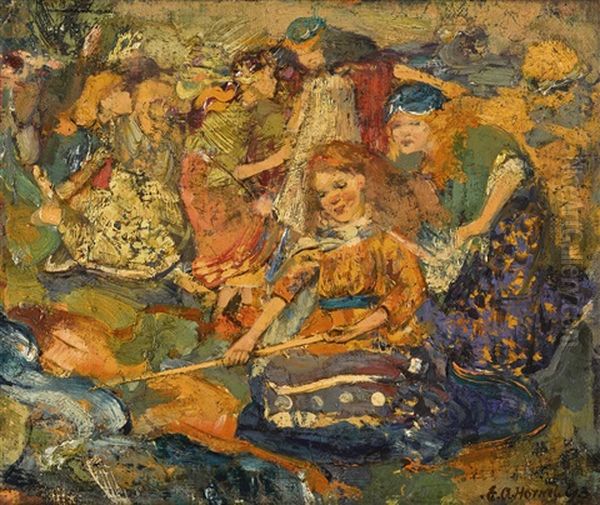 Children Fishing Oil Painting by Edward Atkinson Hornel