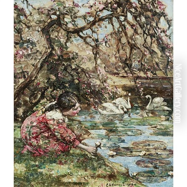 By The Lily Pond Oil Painting by Edward Atkinson Hornel