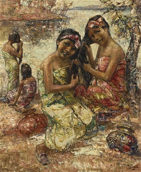 Water Carriers At The Irrawaddy Oil Painting by Edward Atkinson Hornel