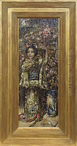 Geisha With Blossom Oil Painting by Edward Atkinson Hornel