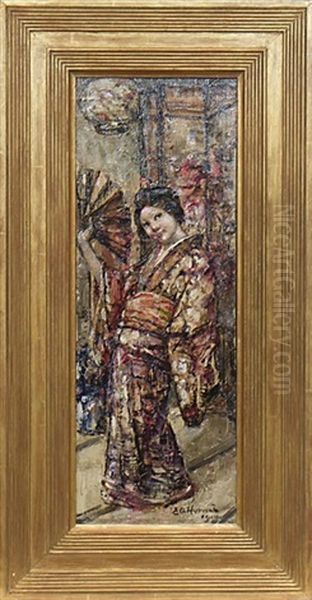 Geisha With Fan Oil Painting by Edward Atkinson Hornel