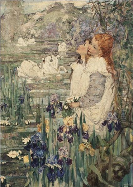 By The Lily Pond Oil Painting by Edward Atkinson Hornel