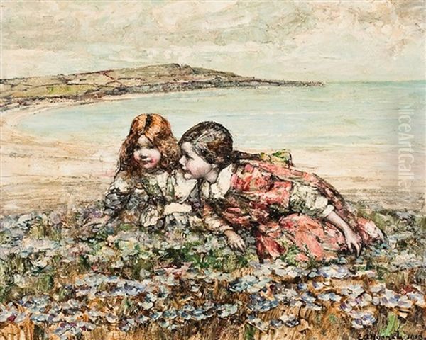 Girls At Brighouse Bay Oil Painting by Edward Atkinson Hornel