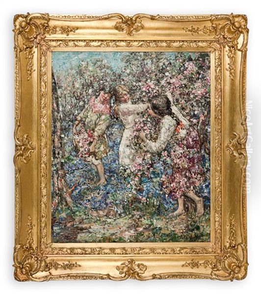 Blossom And Bluebells Oil Painting by Edward Atkinson Hornel