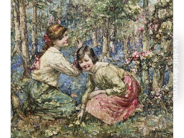 Gathering Bluebells Oil Painting by Edward Atkinson Hornel