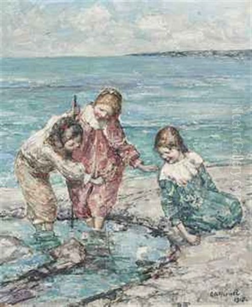 Children On The Beach Oil Painting by Edward Atkinson Hornel