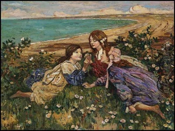 Girls By The Sea Oil Painting by Edward Atkinson Hornel