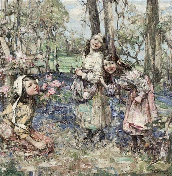 Gathering Bluebells Oil Painting by Edward Atkinson Hornel