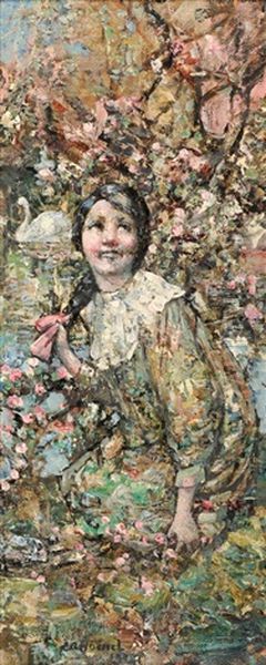 Girl Kneeling Beside A Stream Oil Painting by Edward Atkinson Hornel