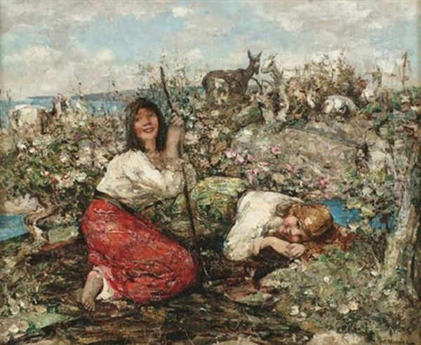 The Young Goatherds Oil Painting by Edward Atkinson Hornel