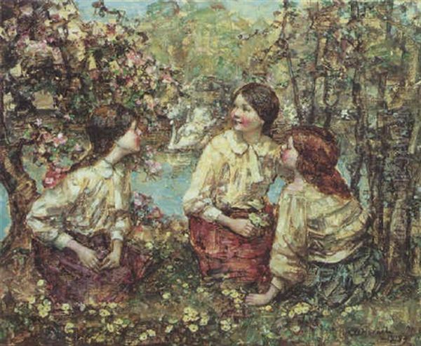 Under The Blossom Oil Painting by Edward Atkinson Hornel