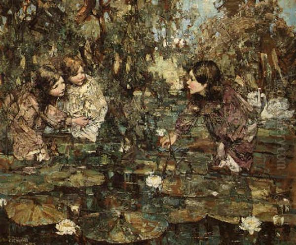 Gathering Waterlilies Oil Painting by Edward Atkinson Hornel