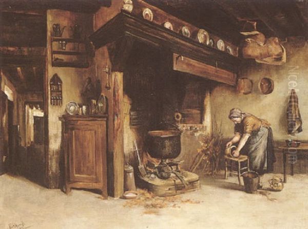 Polishing The Pots Oil Painting by Edward Atkinson Hornel