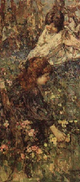 Making A Posy Oil Painting by Edward Atkinson Hornel