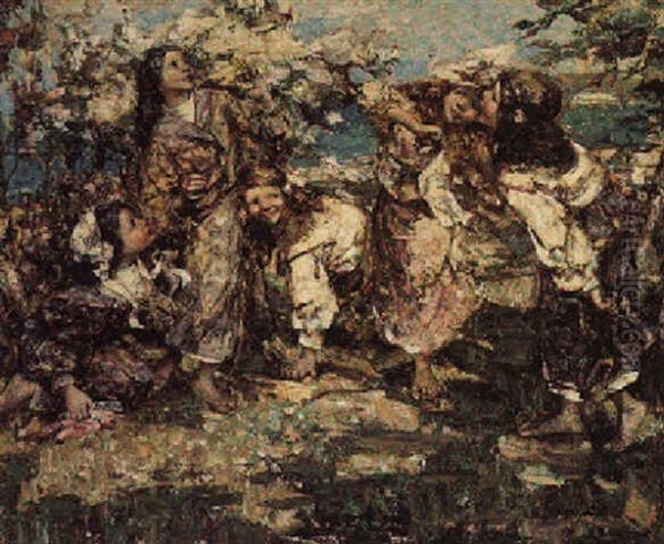 Chasing A Butterfly Oil Painting by Edward Atkinson Hornel